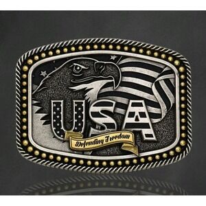 Montana Silversmiths Defending Freedom USA Flag & Eagle Buckle Retail $45 - NEW!